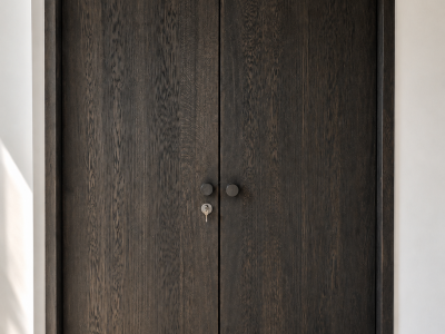 Velvet double oak doors in Brown Coffee colour with oak floors and stairs in Dunes